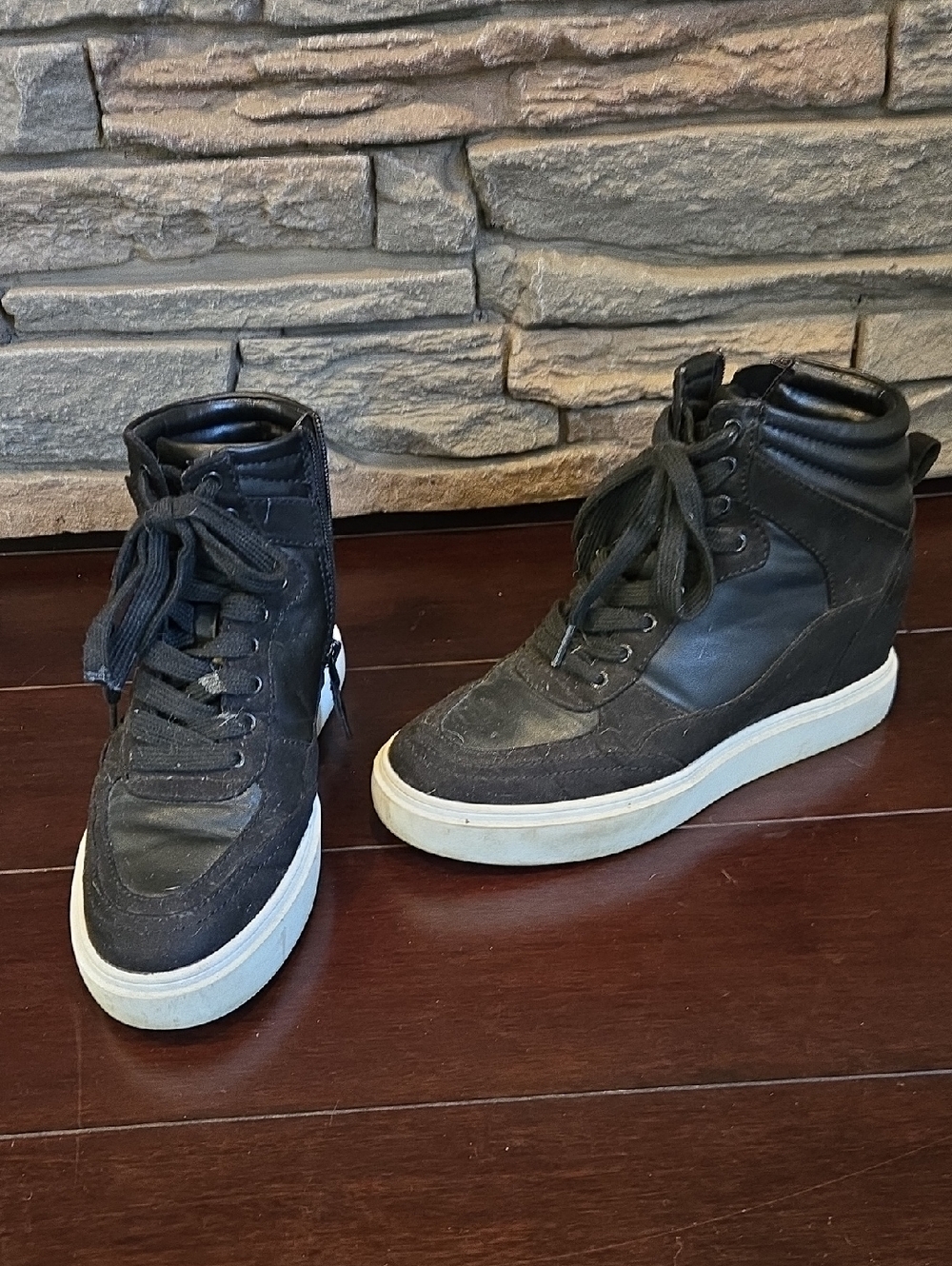 High-Top Hidden Wedge Platform Sneakers in Black